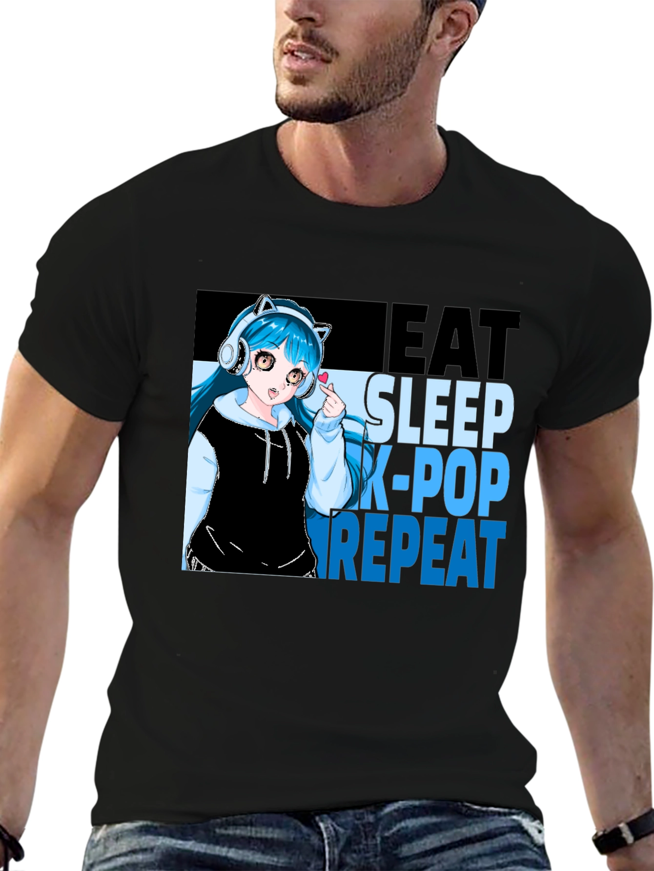 Eat Sleep K-Pop Repeat Anime Graphic Tee