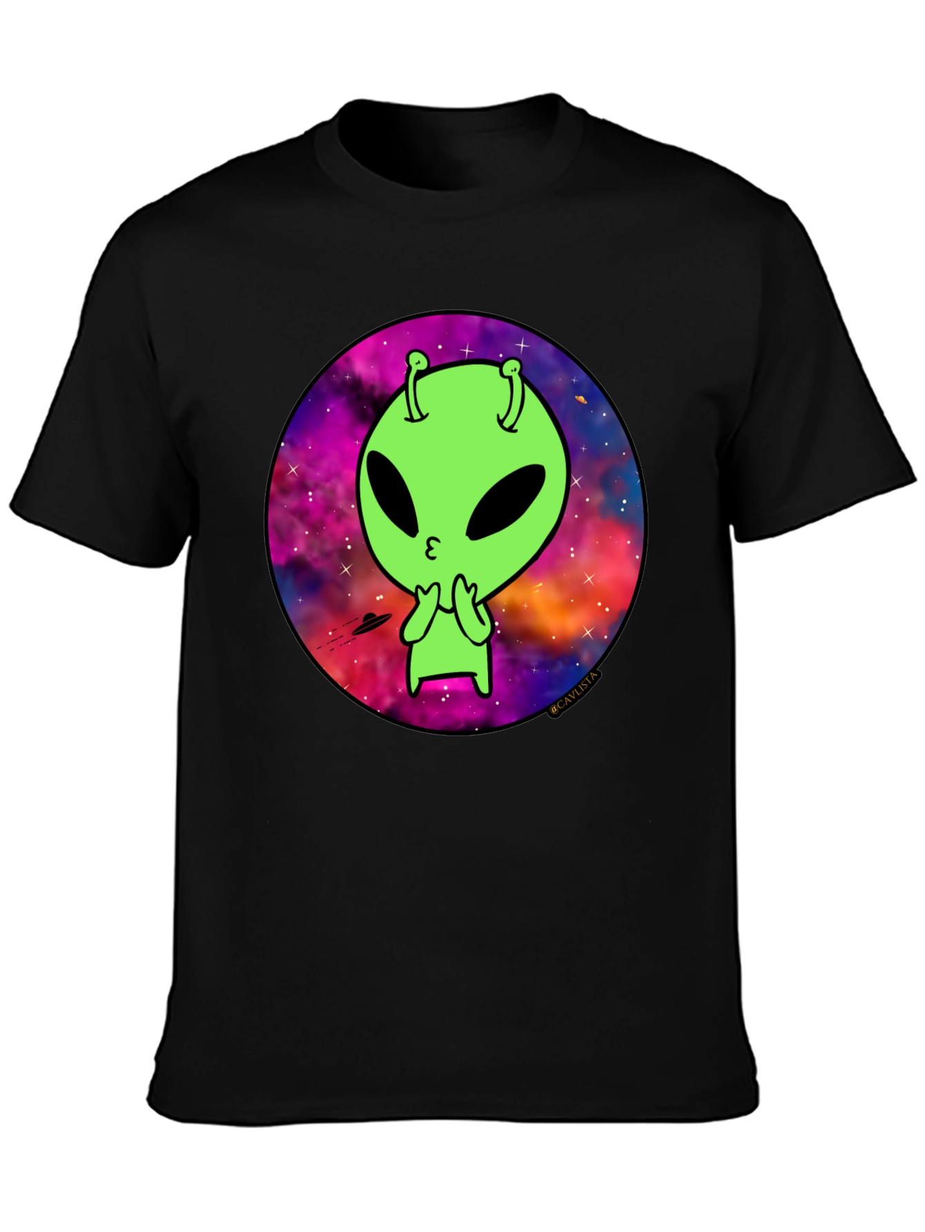 Cosmic Alien Graphic Tee - Mens Black T-Shirt