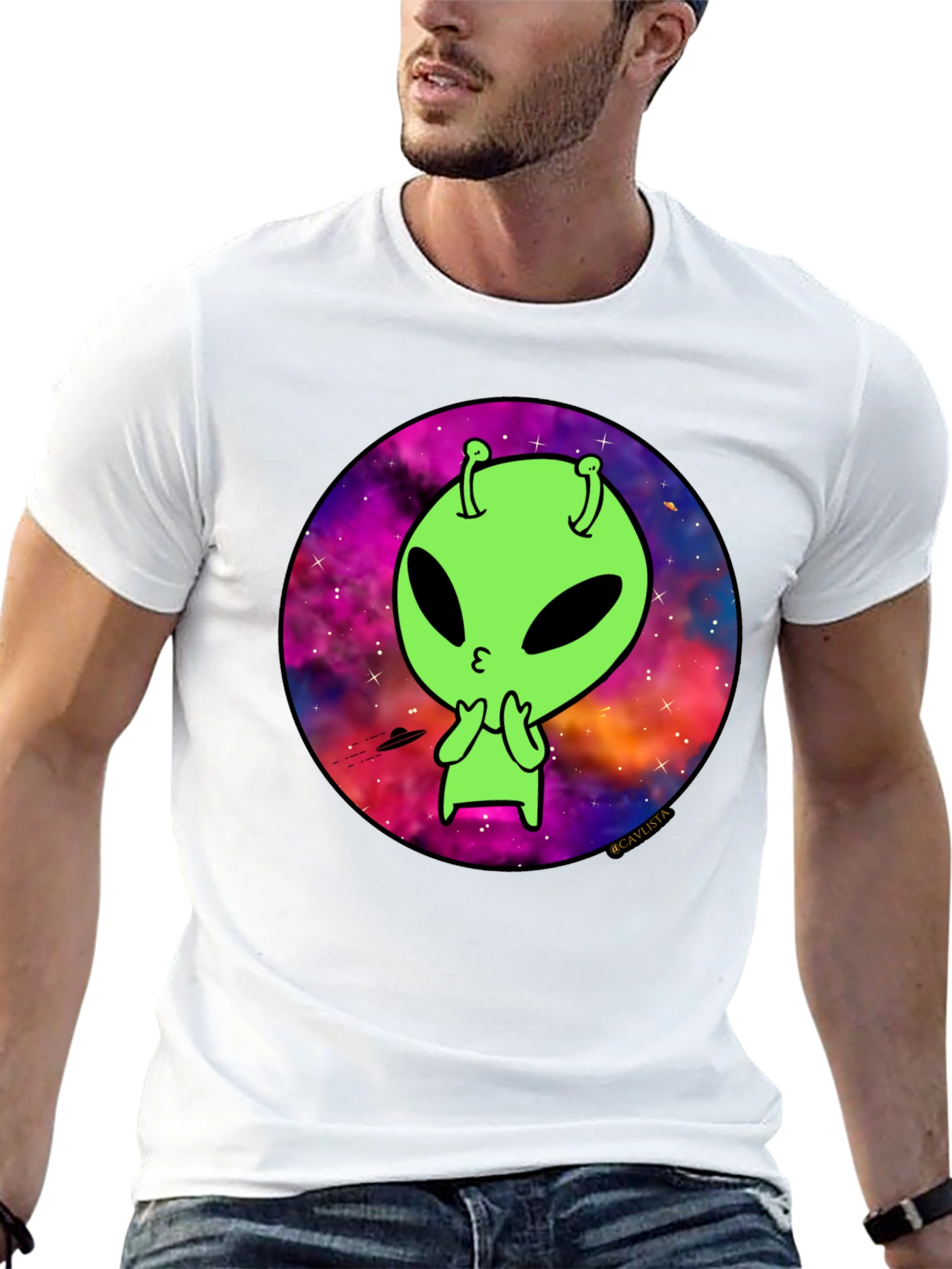 Cosmic Alien Graphic Tee - Mens Black T-Shirt