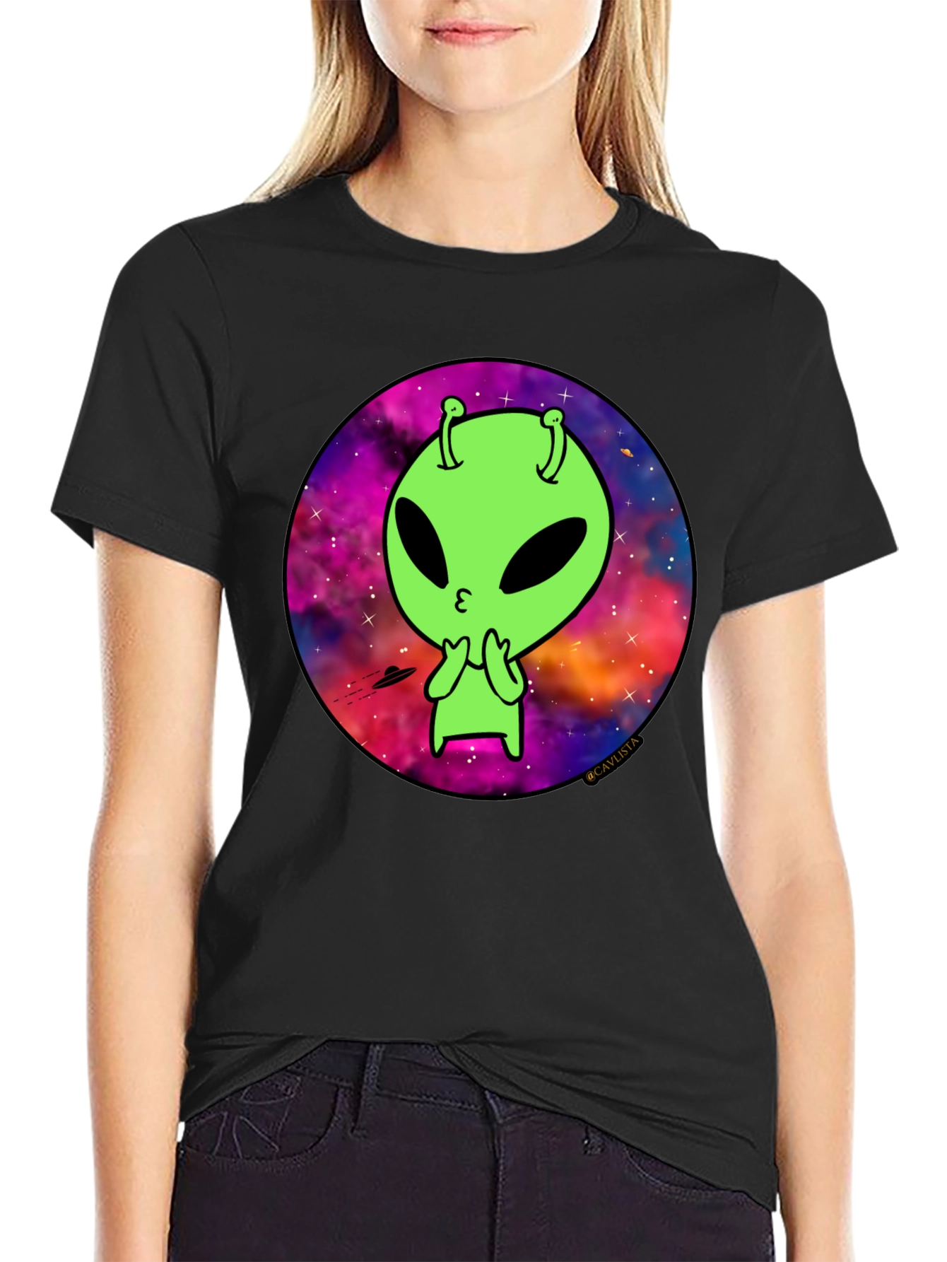 Cosmic Alien Graphic Tee - Mens Black T-Shirt