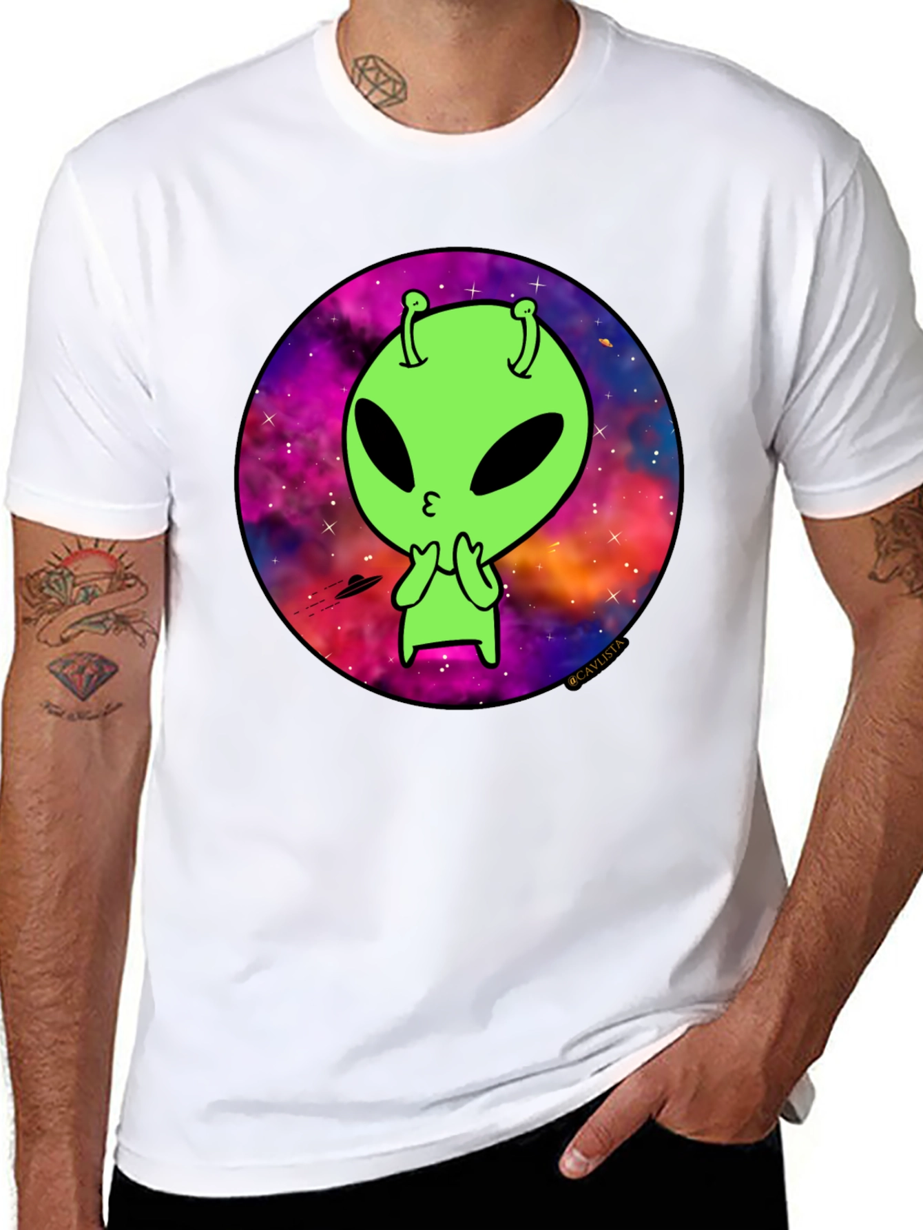 Cosmic Alien Graphic Tee - Mens Black T-Shirt