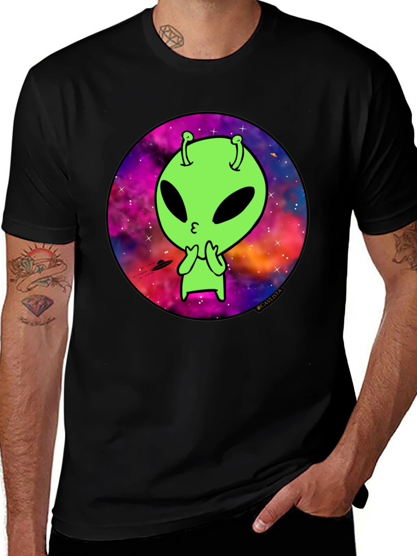 Cosmic Alien Graphic Tee - Mens Black T-Shirt