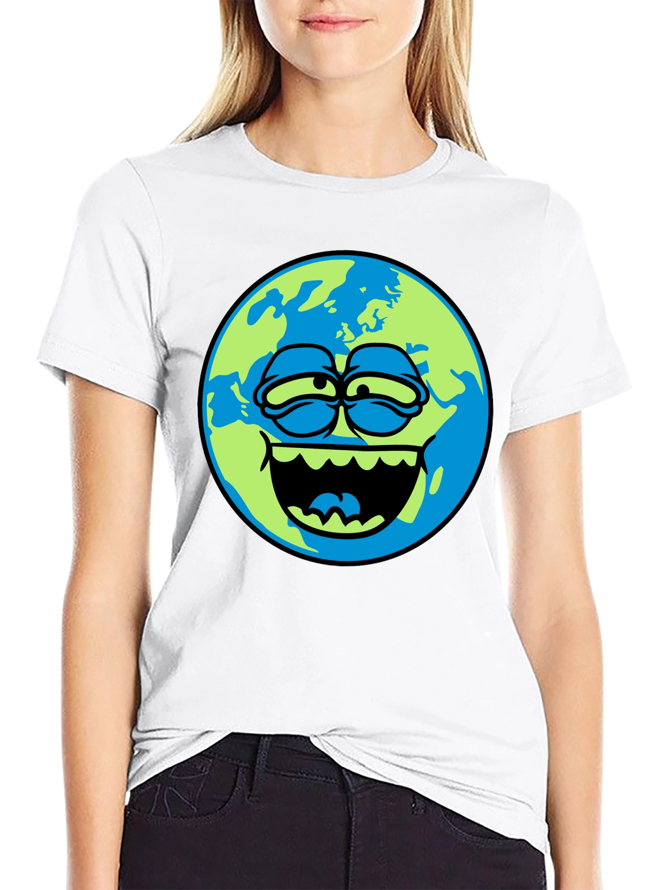 Cartoon Earth Graphic Tee - Mens Black T-Shirt