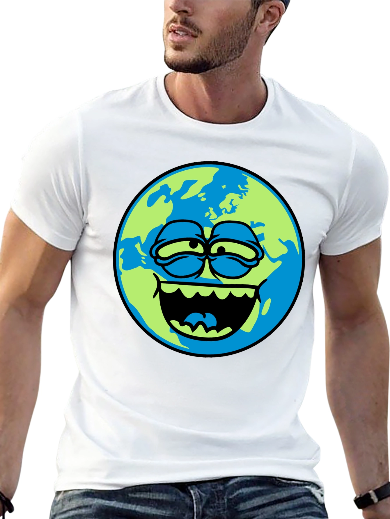 Cartoon Earth Graphic Tee - Mens Black T-Shirt