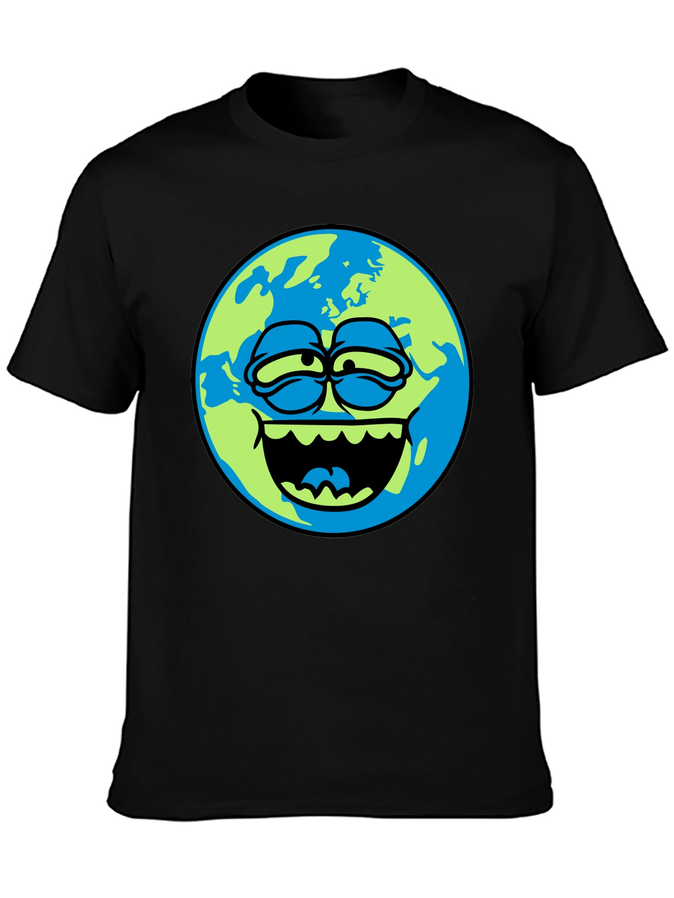 Cartoon Earth Graphic Tee - Mens Black T-Shirt