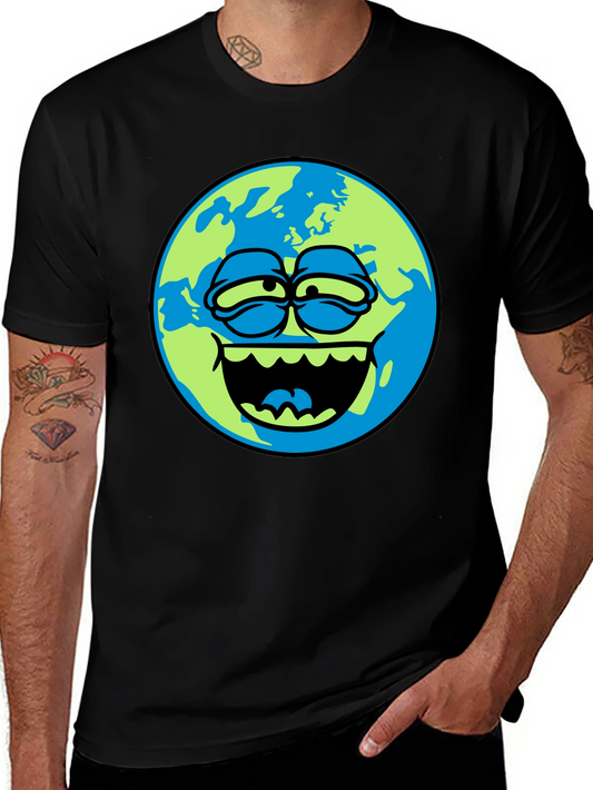 Cartoon Earth Graphic Tee - Mens Black T-Shirt