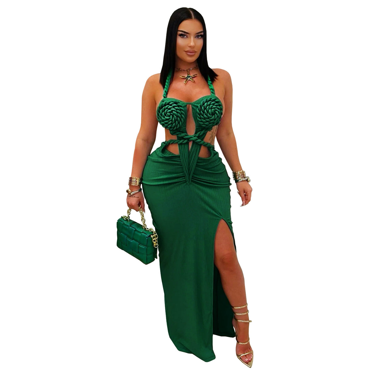 Women's Sexy Hollow-Out Halter-Neck Backless Maxi Dress