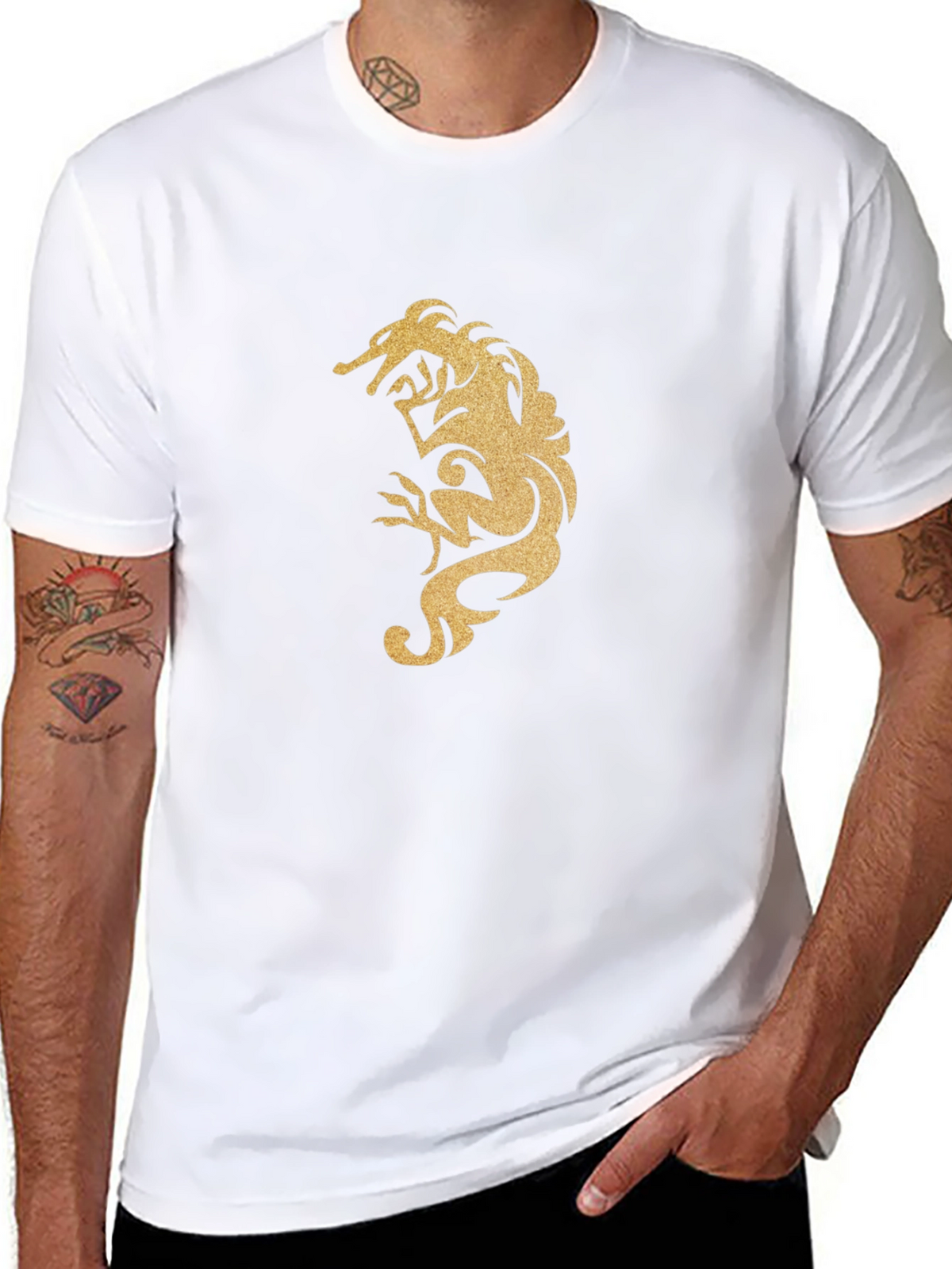 Mens Black T-Shirt with Gold Dragon Design