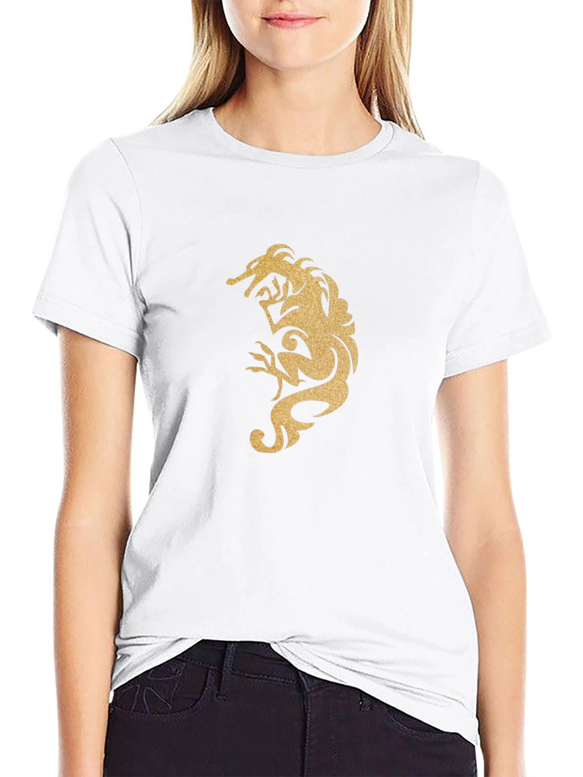 Mens Black T-Shirt with Gold Dragon Design