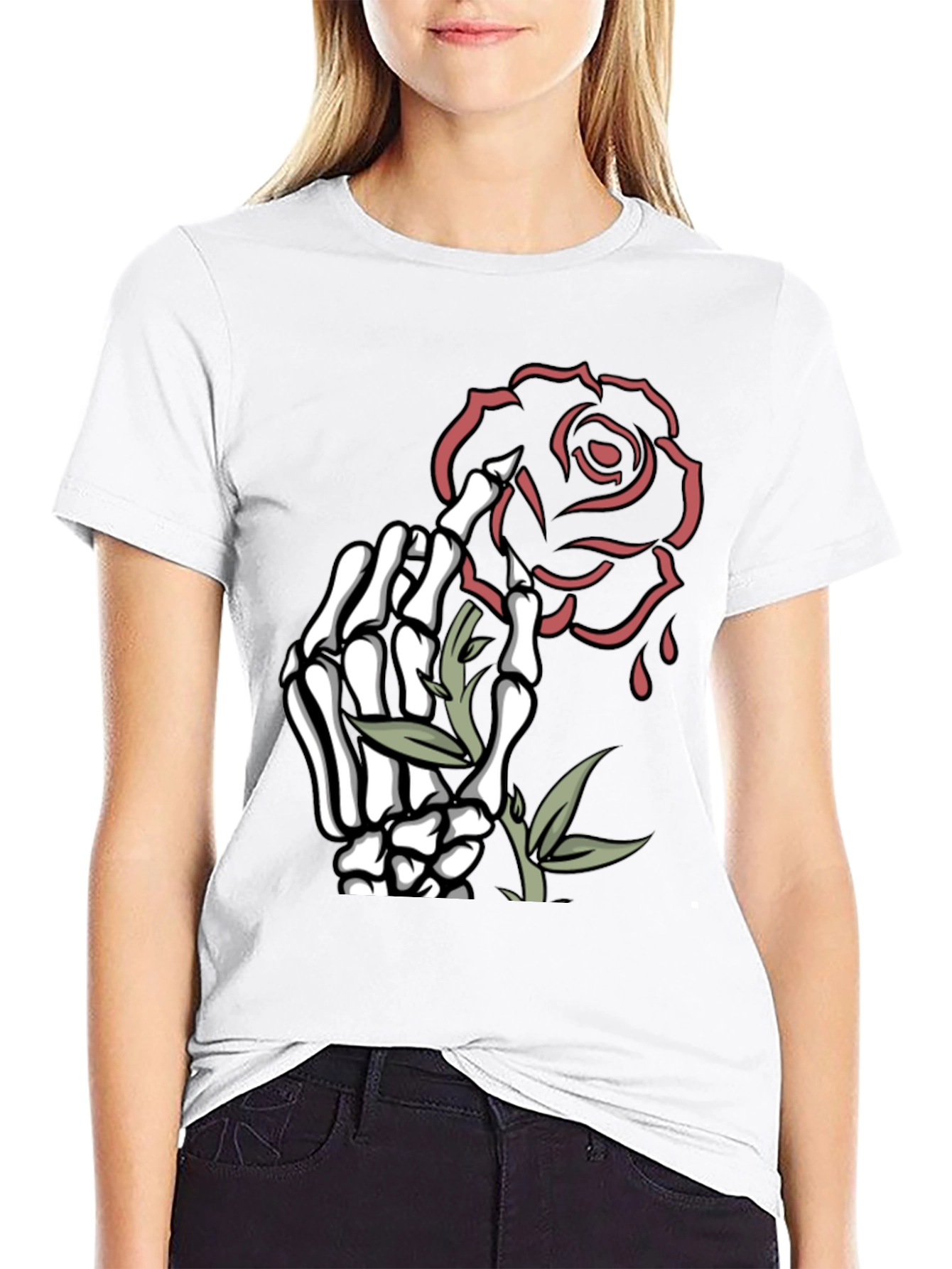Skeleton Hand Rose Graphic Tee - Dark Fashion