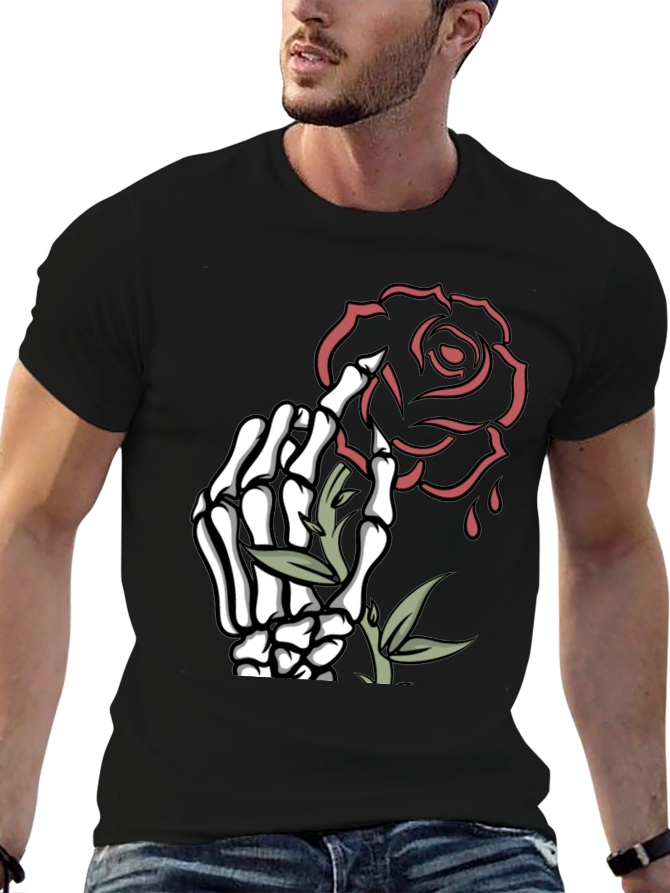 Skeleton Hand Rose Graphic Tee - Dark Fashion