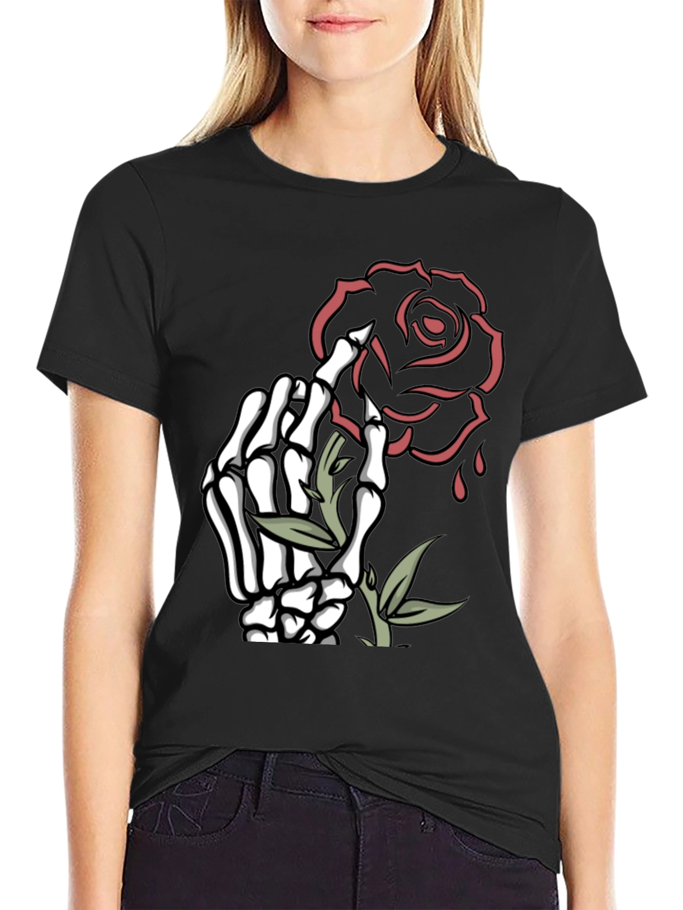 Skeleton Hand Rose Graphic Tee - Dark Fashion