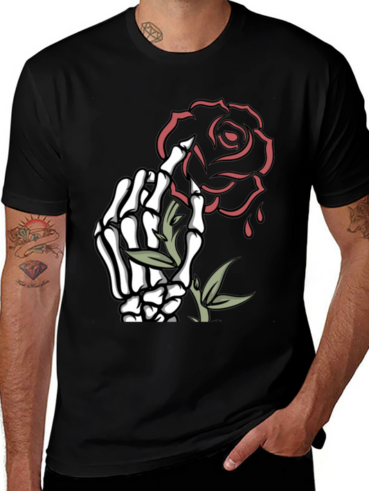 Skeleton Hand Rose Graphic Tee - Dark Fashion