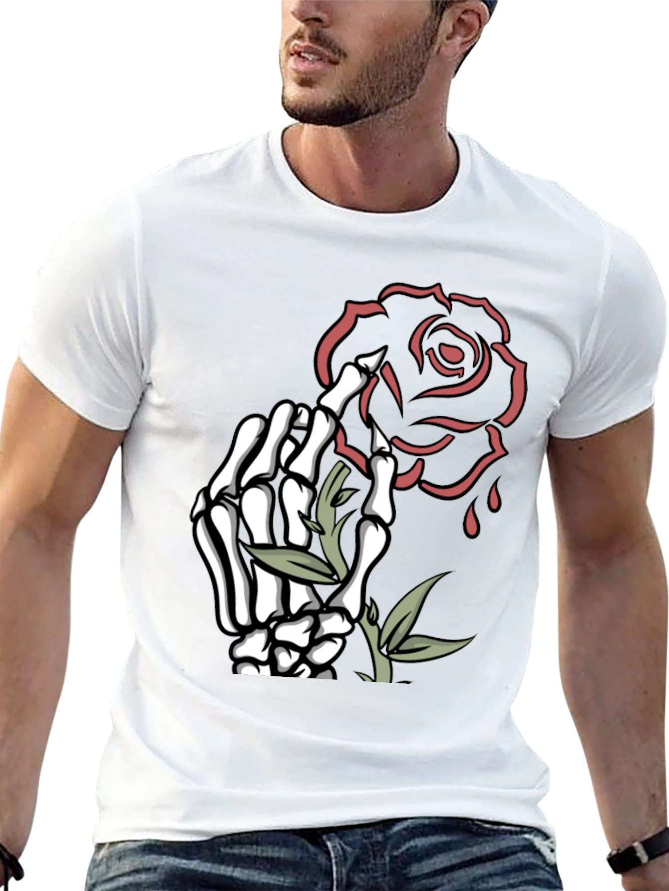 Skeleton Hand Rose Graphic Tee - Dark Fashion