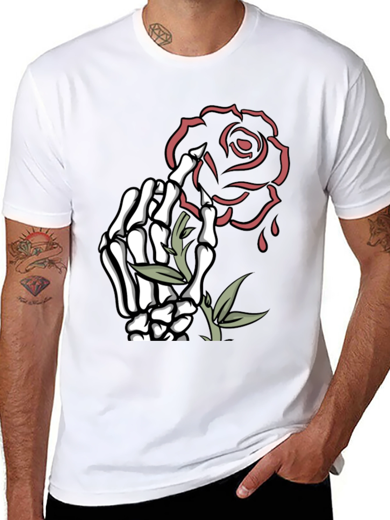 Skeleton Hand Rose Graphic Tee - Dark Fashion