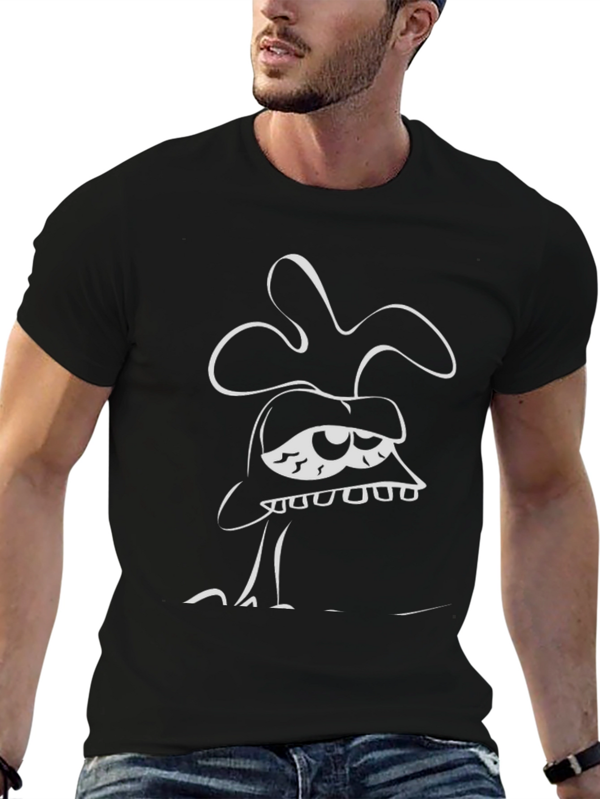 Funky Cartoon Character Graphic Black T-Shirt