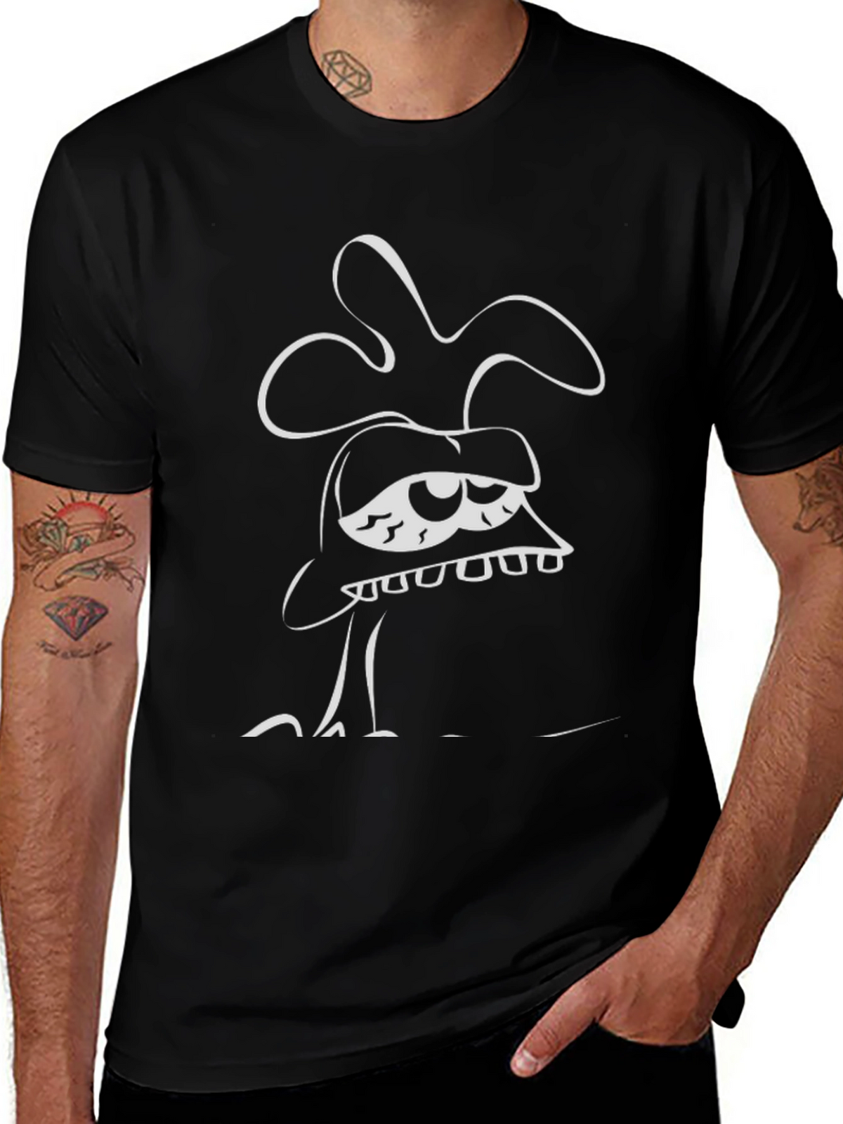 Funky Cartoon Character Graphic Black T-Shirt