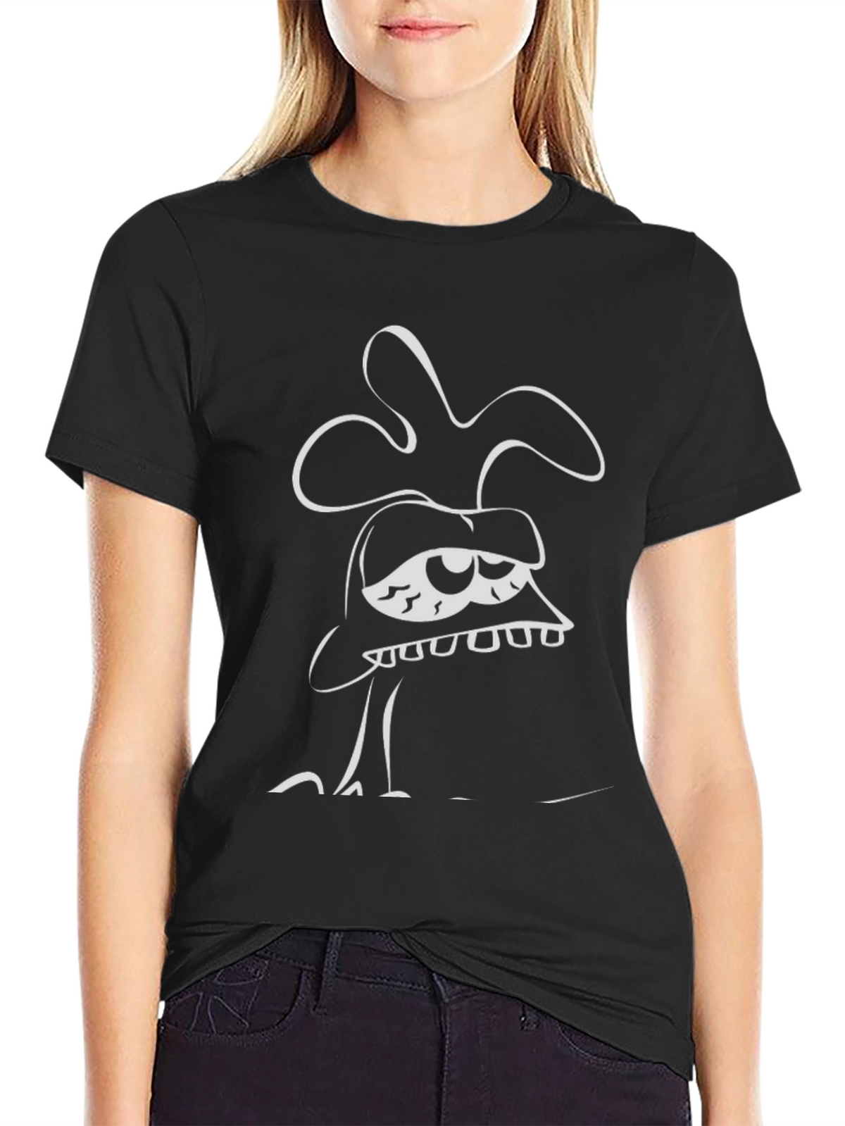 Funky Cartoon Character Graphic Black T-Shirt