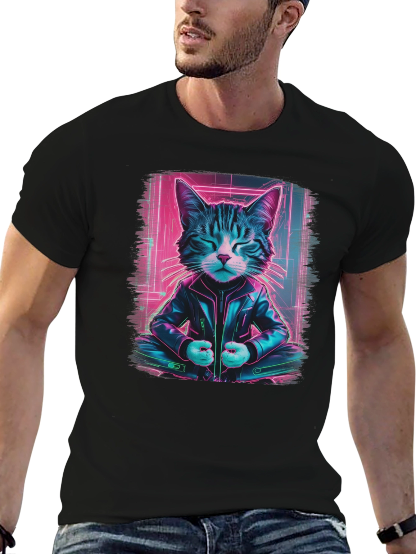 Cyberpunk Cat T-Shirt - Cool Neon Style