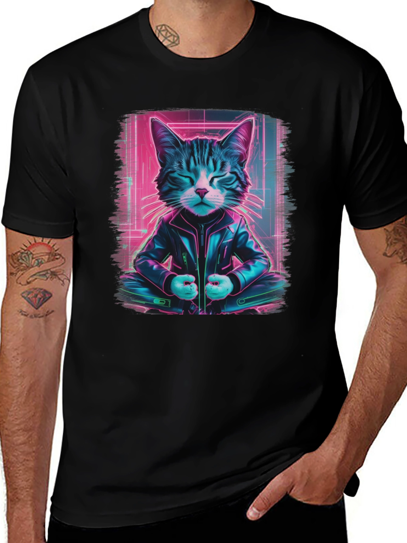 Cyberpunk Cat T-Shirt - Cool Neon Style