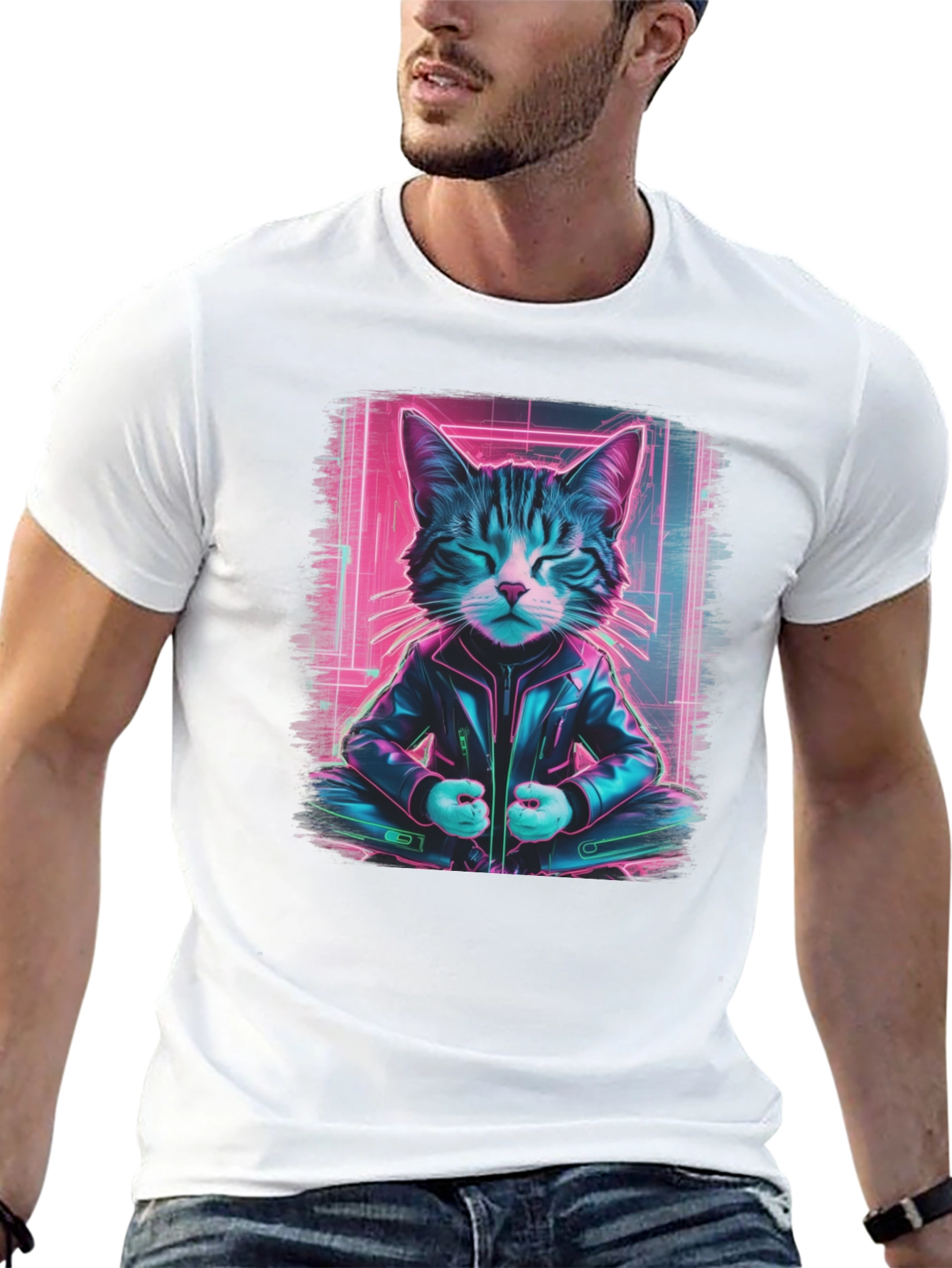 Cyberpunk Cat T-Shirt - Cool Neon Style