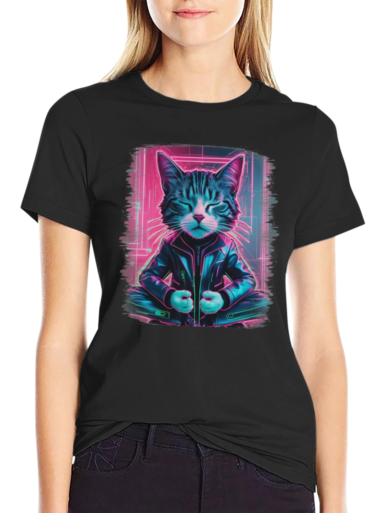 Cyberpunk Cat T-Shirt - Cool Neon Style