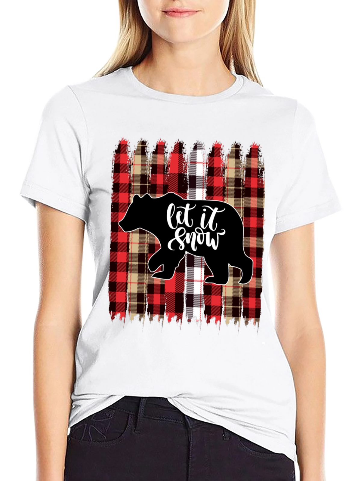 Let it Snow Bear Plaid Holiday Graphic Tee