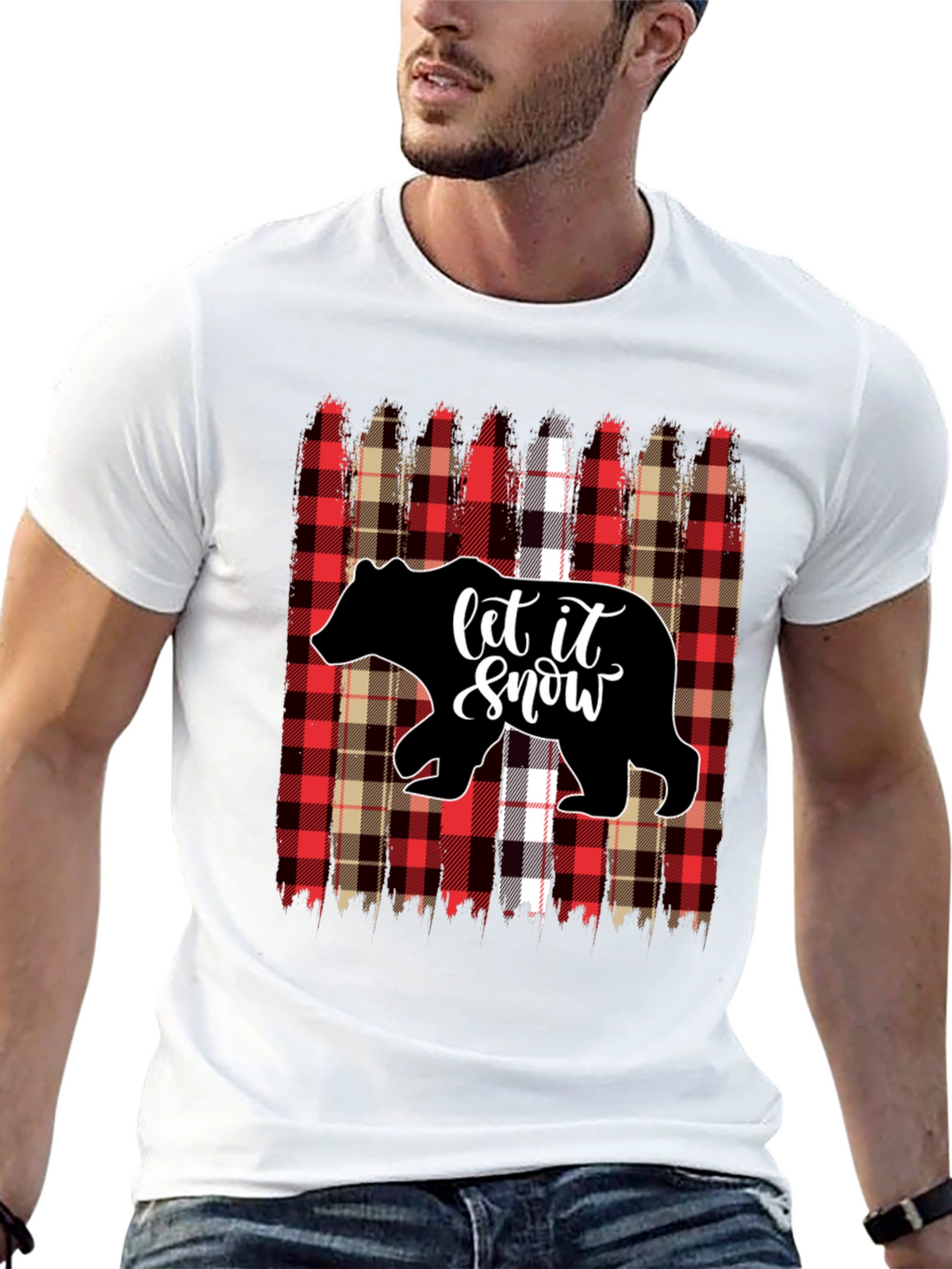 Let it Snow Bear Plaid Holiday Graphic Tee