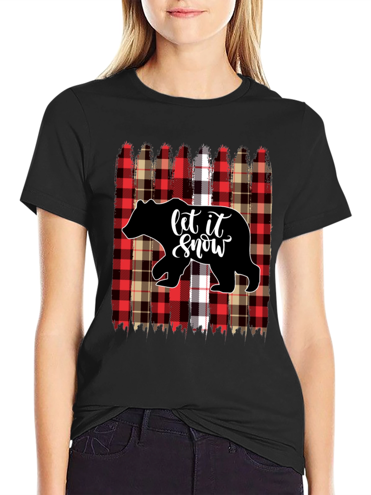 Let it Snow Bear Plaid Holiday Graphic Tee