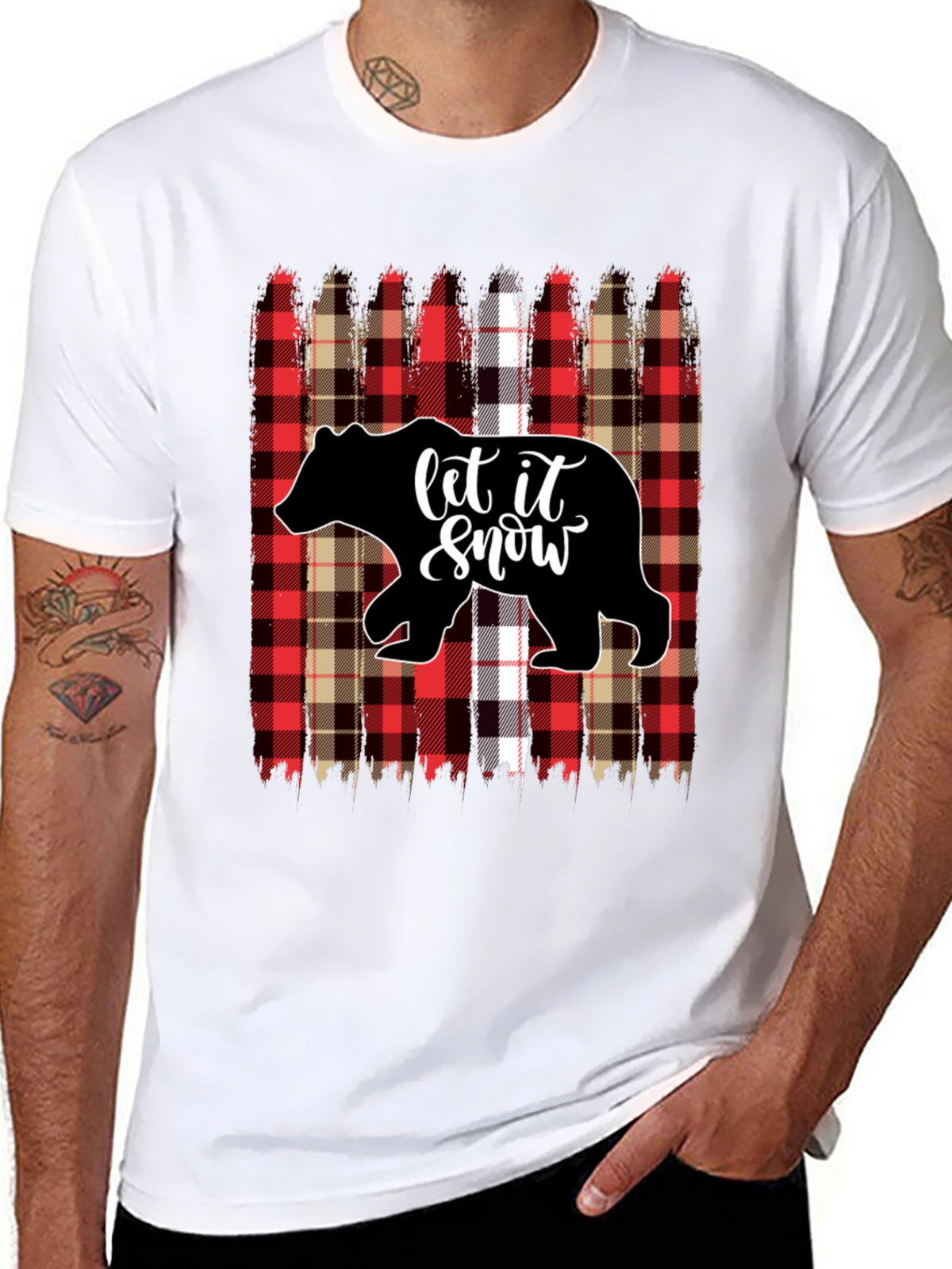 Let it Snow Bear Plaid Holiday Graphic Tee