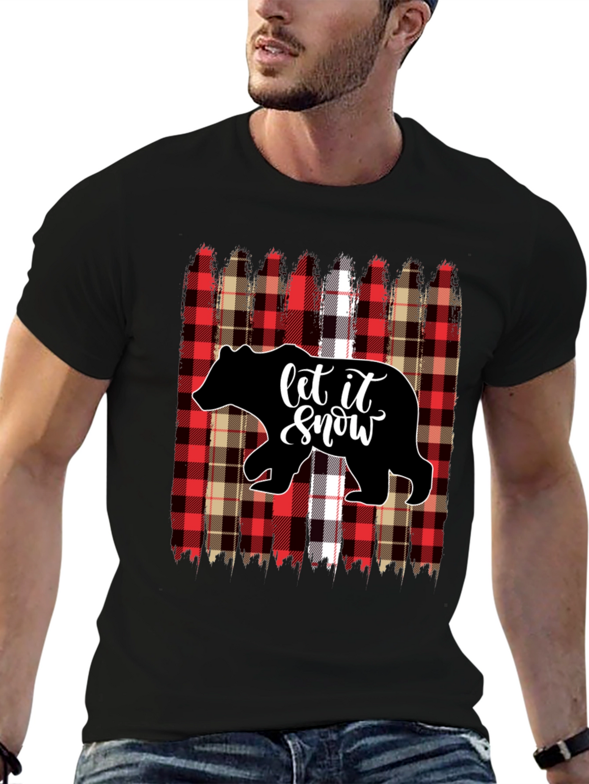 Let it Snow Bear Plaid Holiday Graphic Tee