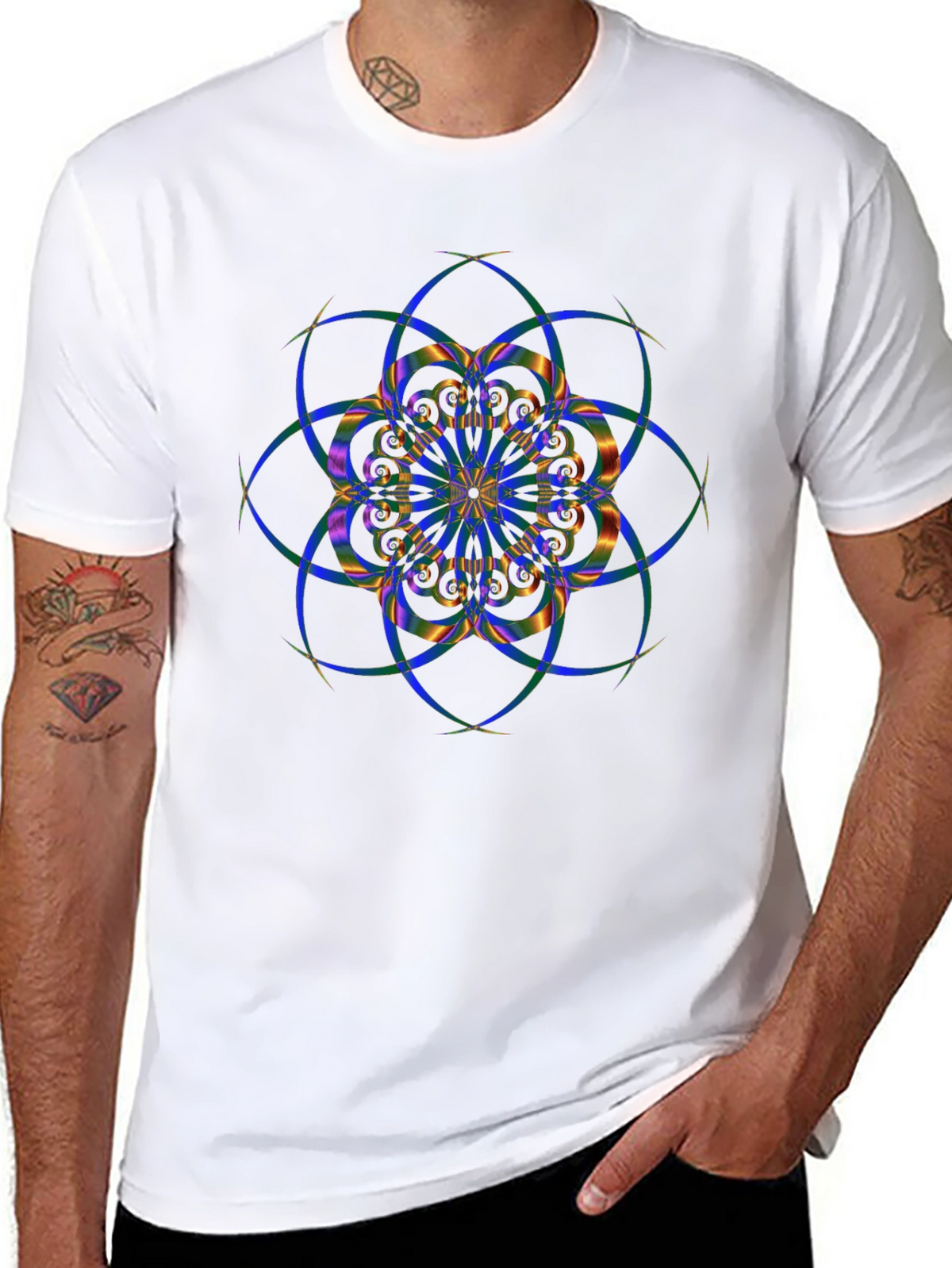 Geometric Mandala Design Black T-Shirt