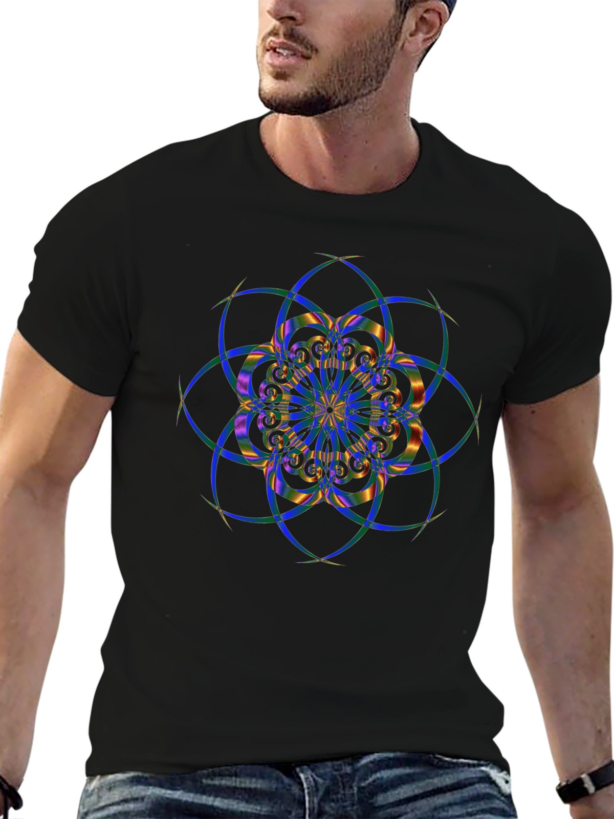 Geometric Mandala Design Black T-Shirt