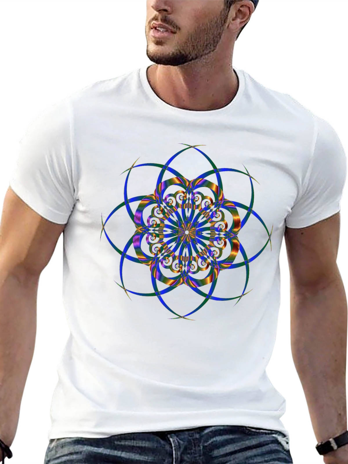 Geometric Mandala Design Black T-Shirt