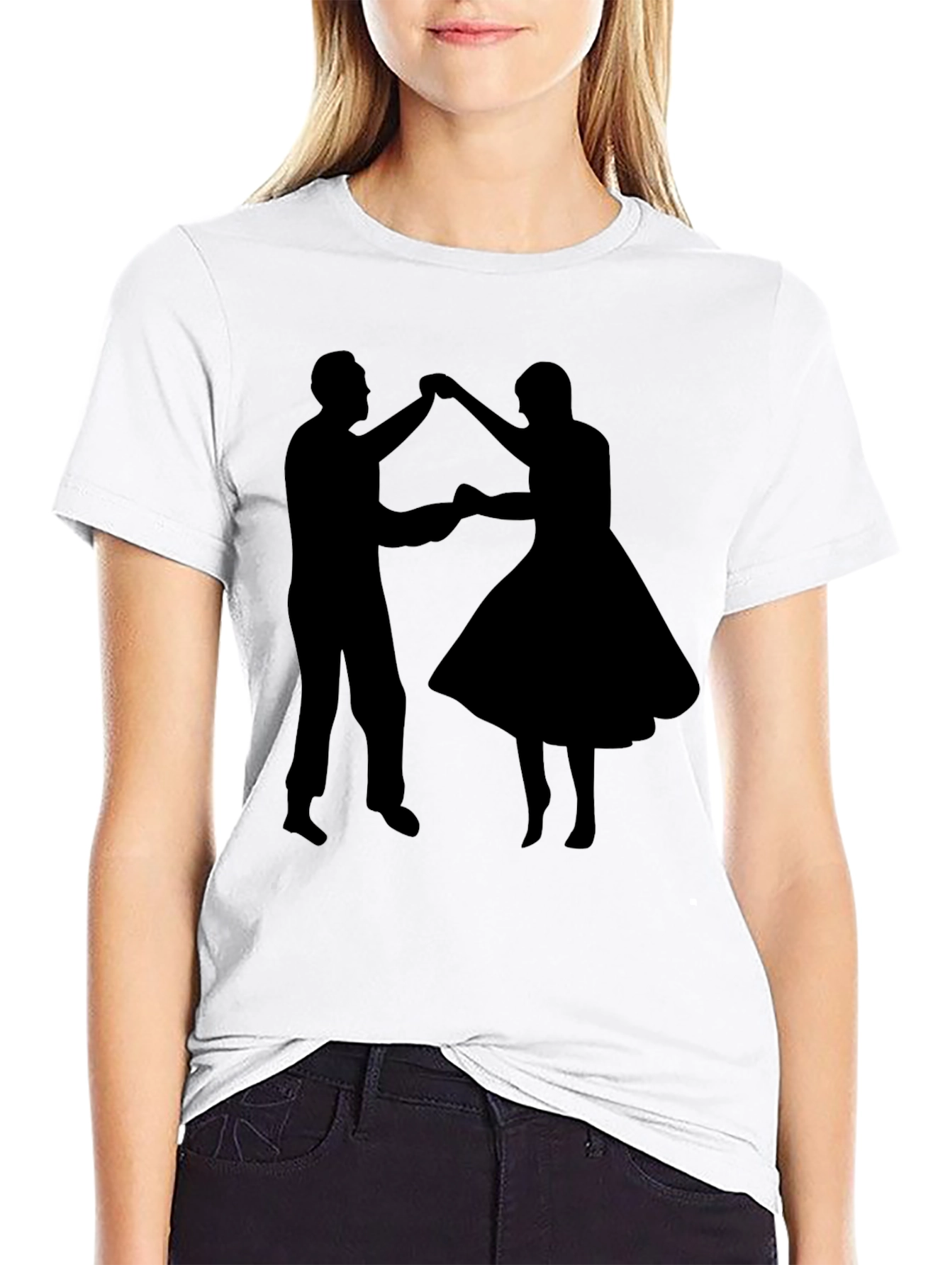 Dancing Couple Graphic Tee - Retro Style Black T-Shirt
