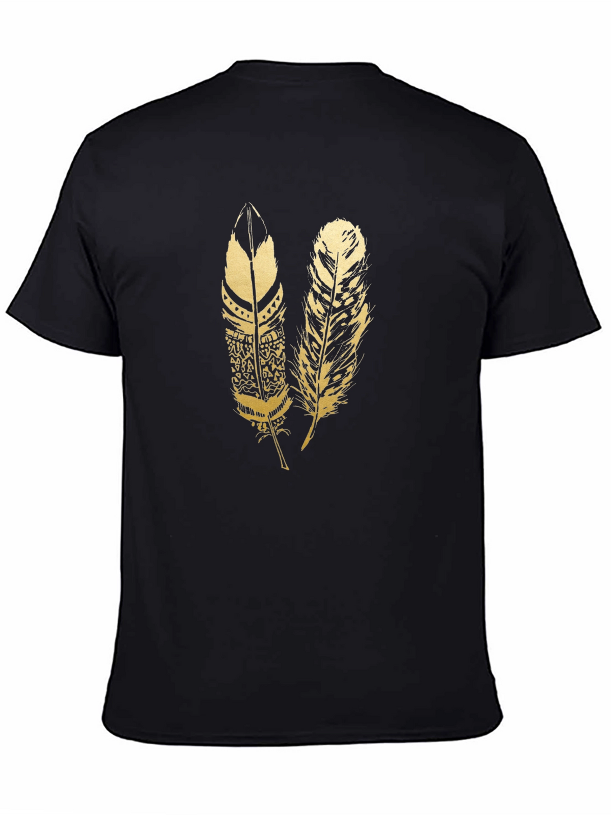 Mens Black Feather Print T-Shirt
