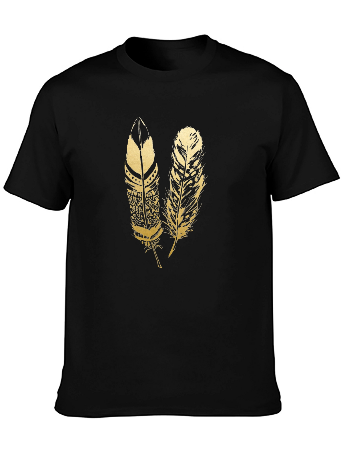 Mens Black Feather Print T-Shirt