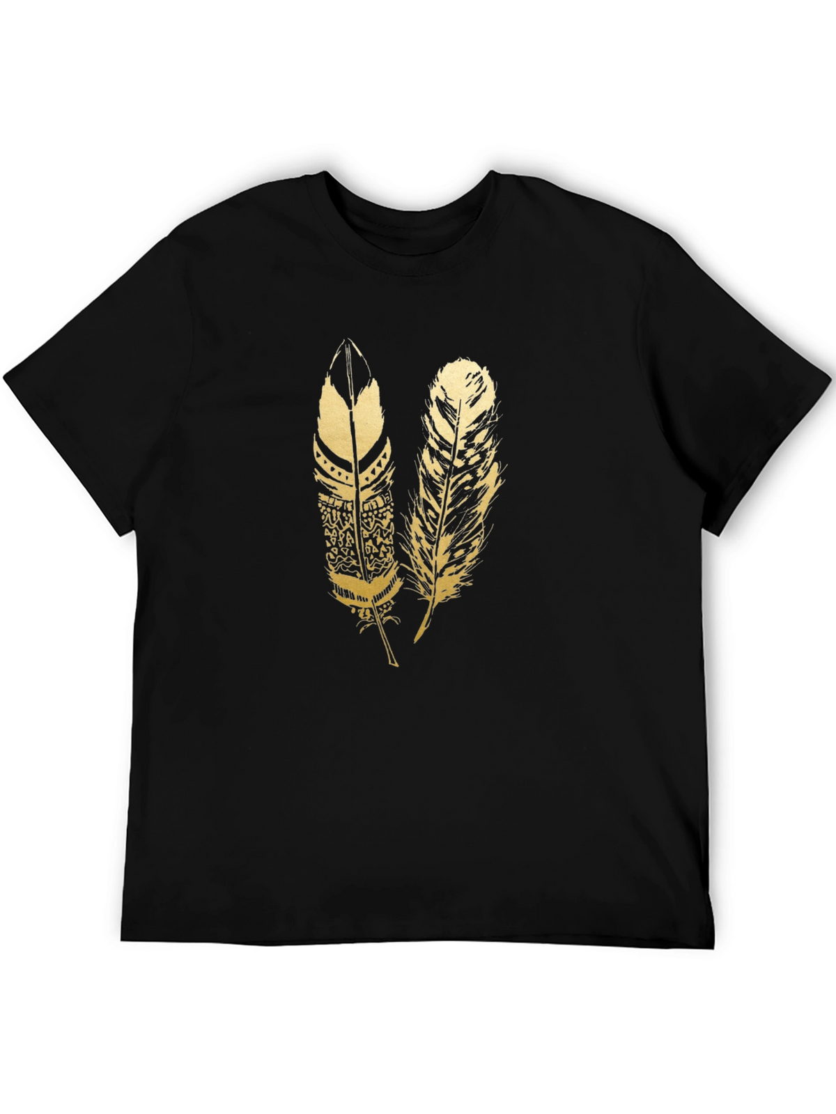 Mens Black Feather Print T-Shirt