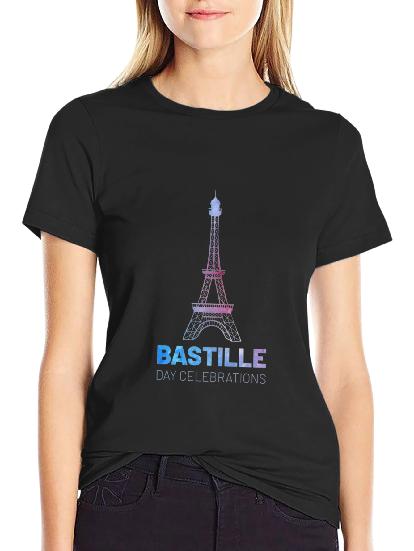 Bastille Day Eiffel Tower Graphic Tee - Black