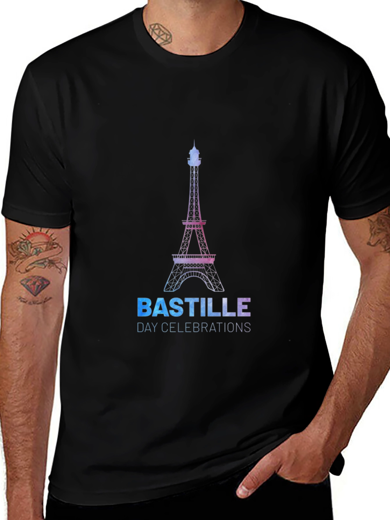 Bastille Day Eiffel Tower Graphic Tee - Black