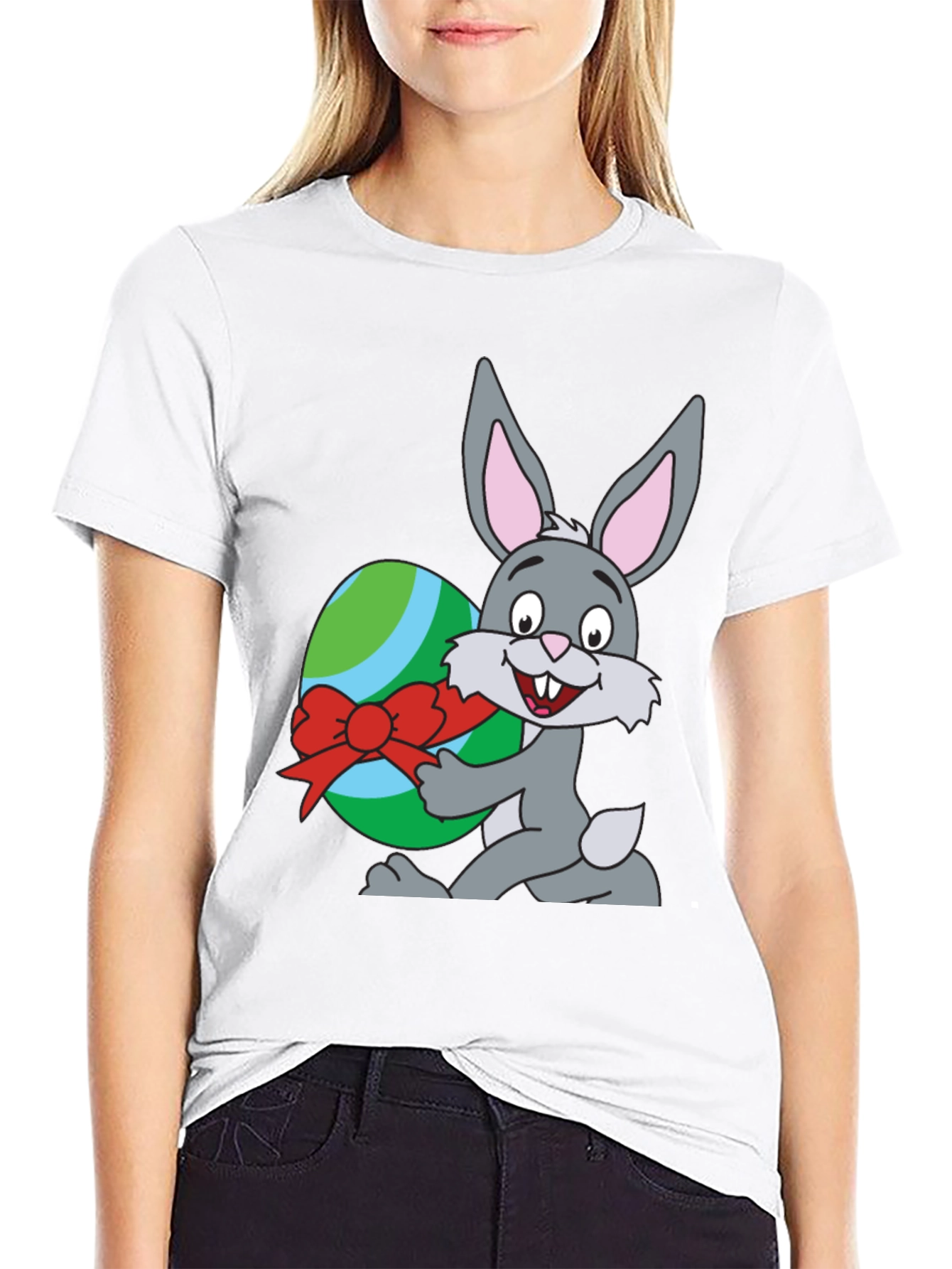Easter Bunny & Egg Graphic T-Shirt - Black