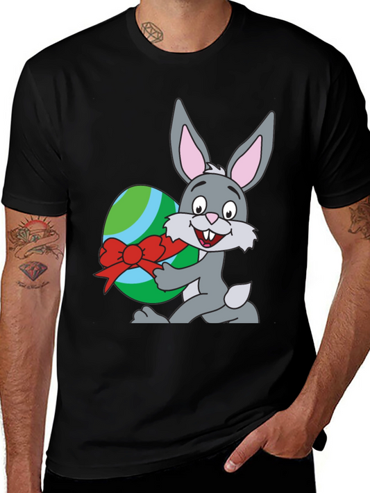 Easter Bunny & Egg Graphic T-Shirt - Black