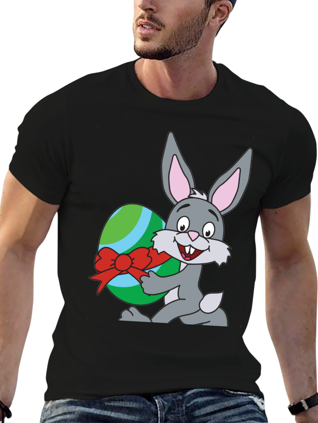 Easter Bunny & Egg Graphic T-Shirt - Black