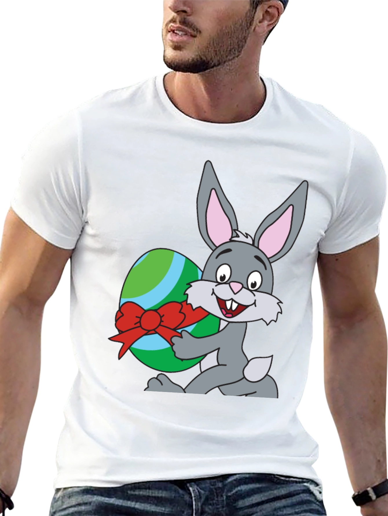 Easter Bunny & Egg Graphic T-Shirt - Black