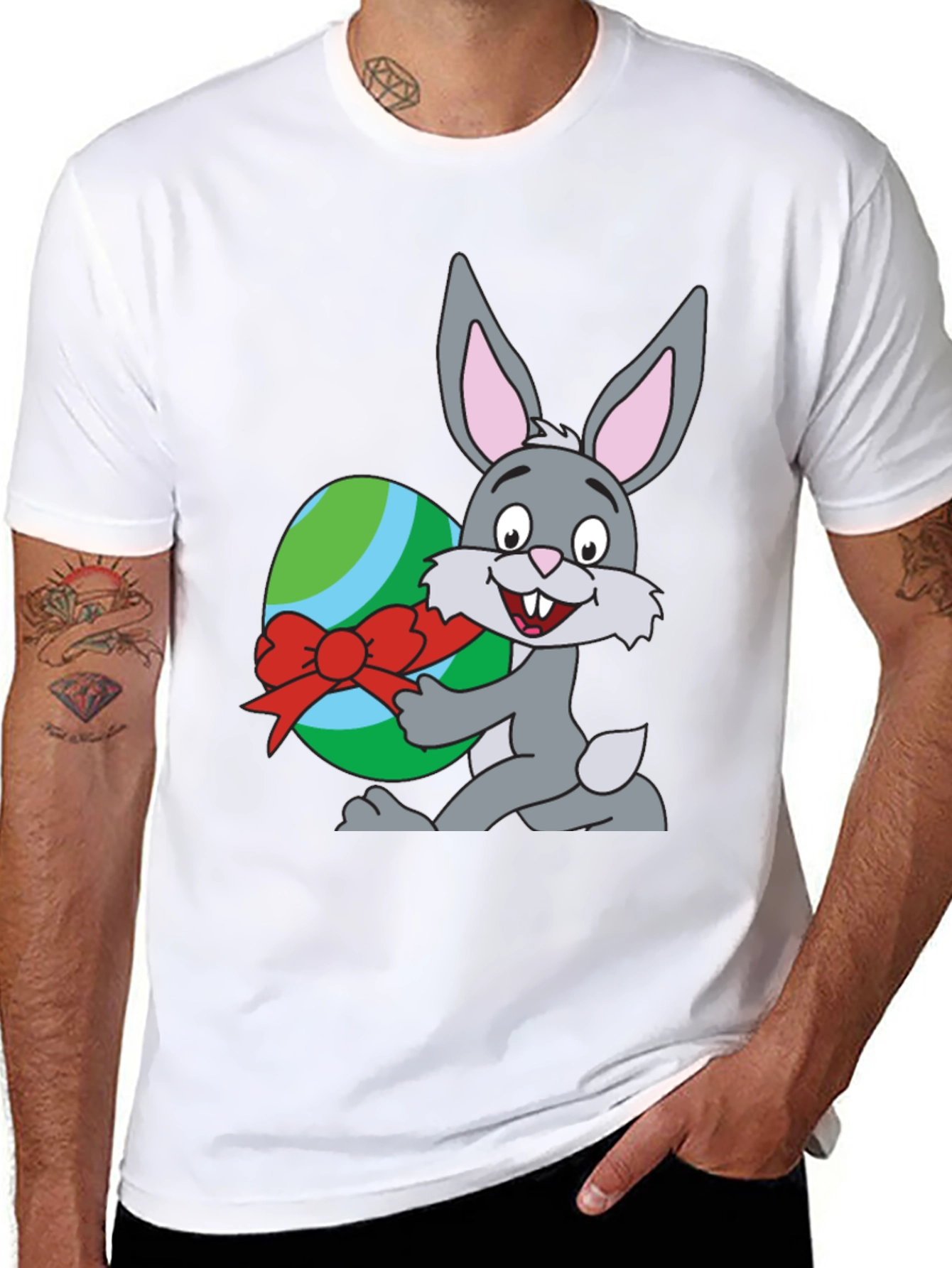 Easter Bunny & Egg Graphic T-Shirt - Black