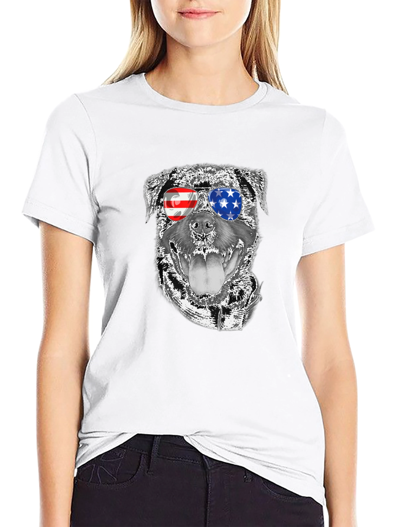 Cool Dog Patriotic USA Flag Shades T-Shirt