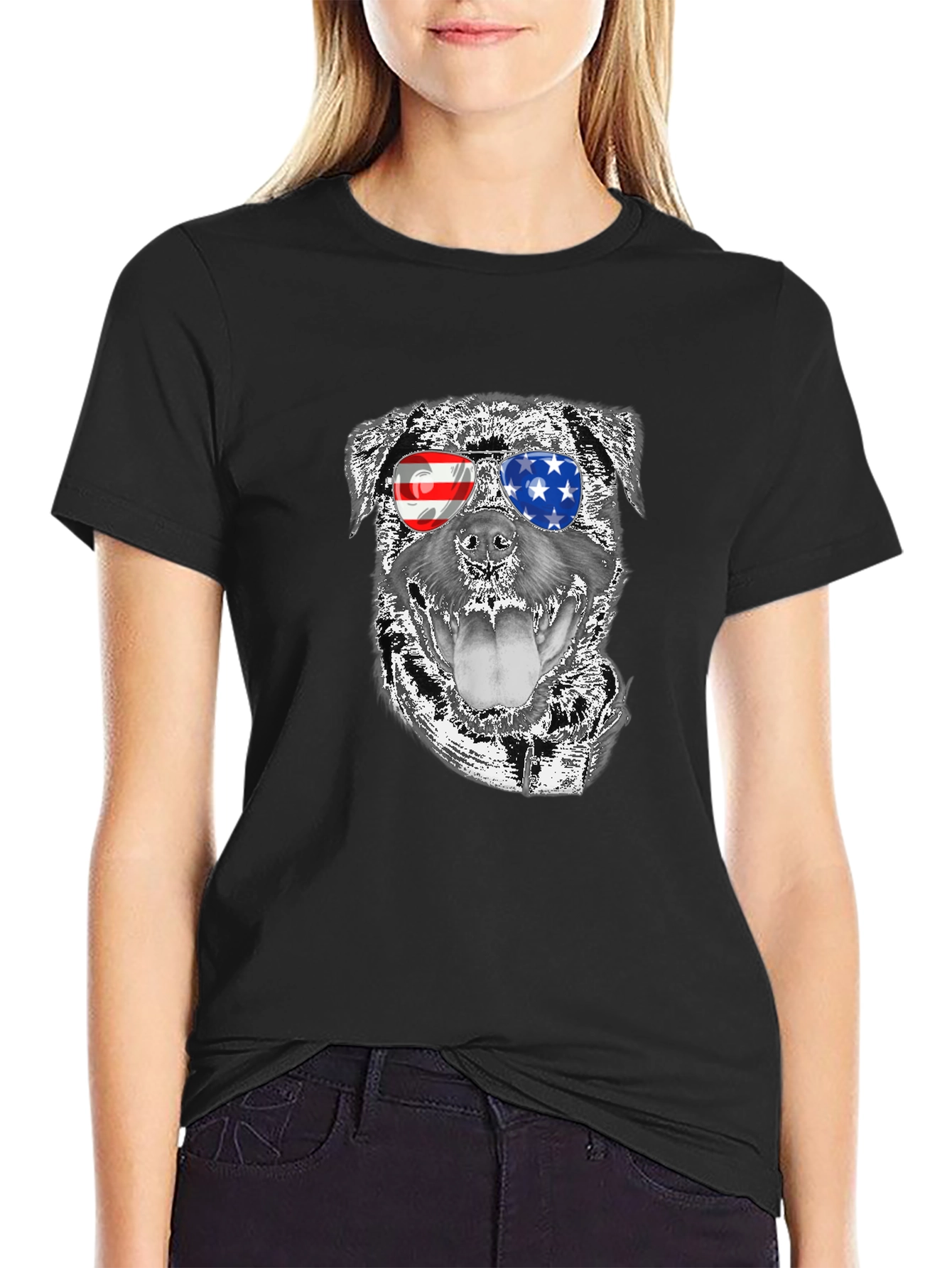 Cool Dog Patriotic USA Flag Shades T-Shirt