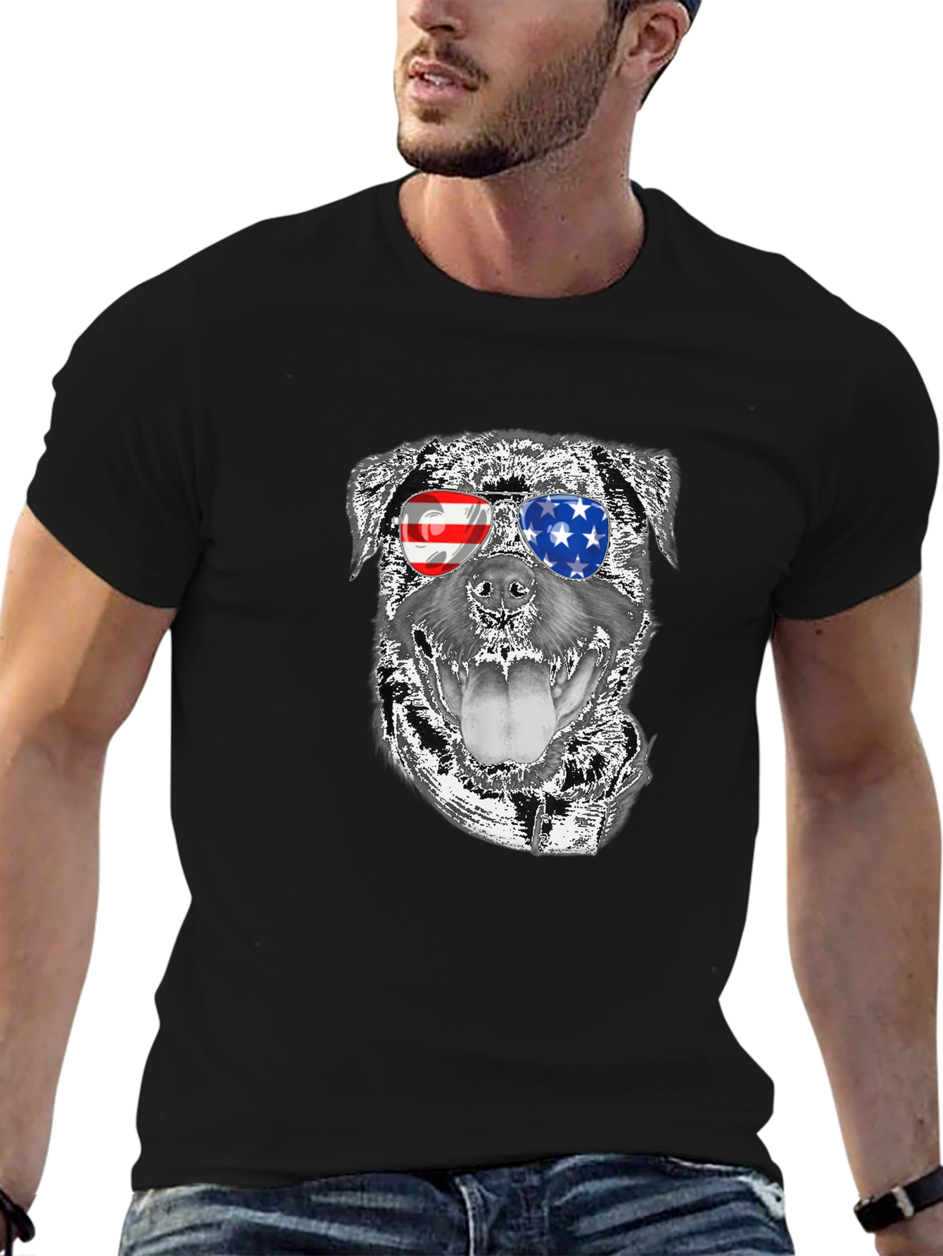 Cool Dog Patriotic USA Flag Shades T-Shirt