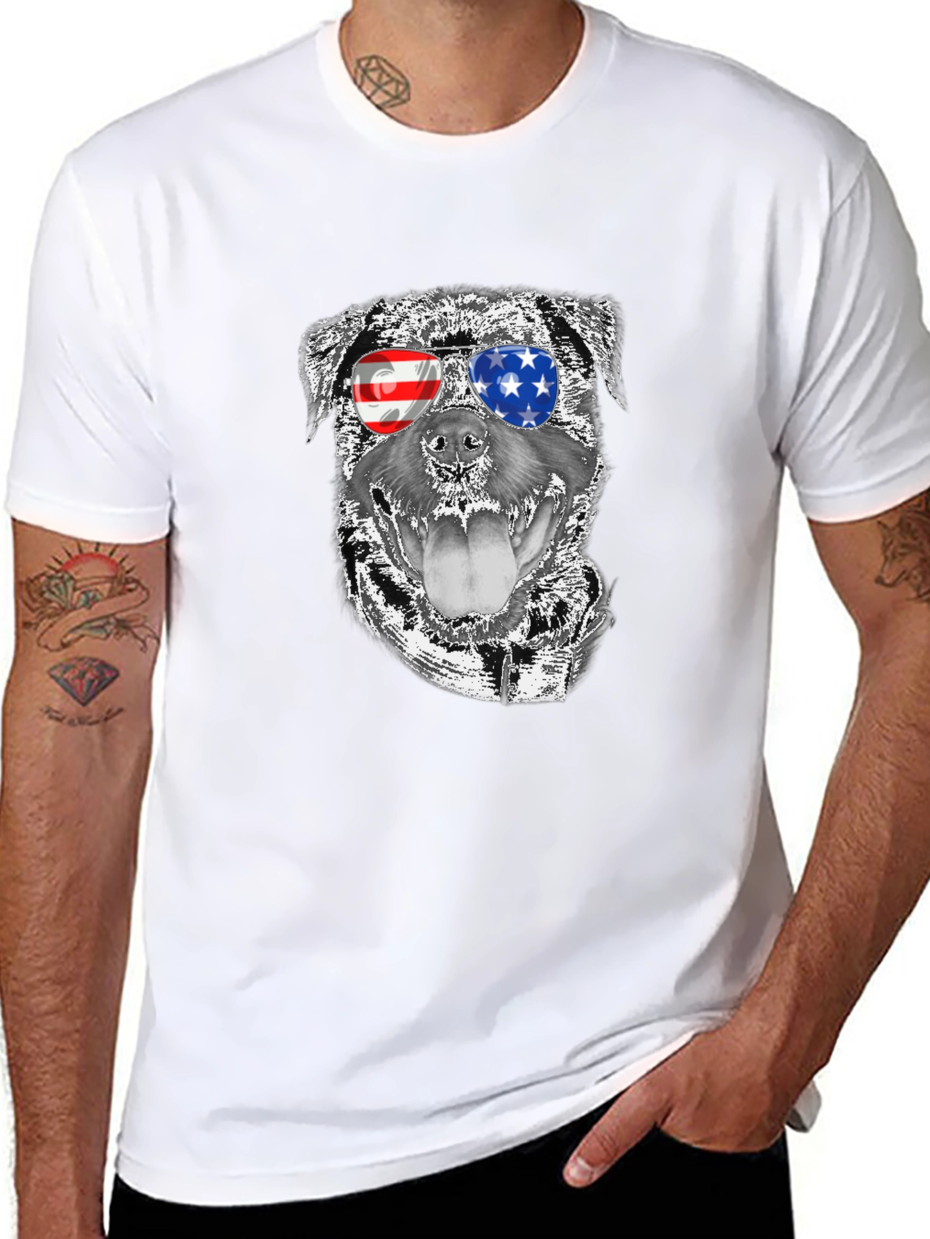 Cool Dog Patriotic USA Flag Shades T-Shirt