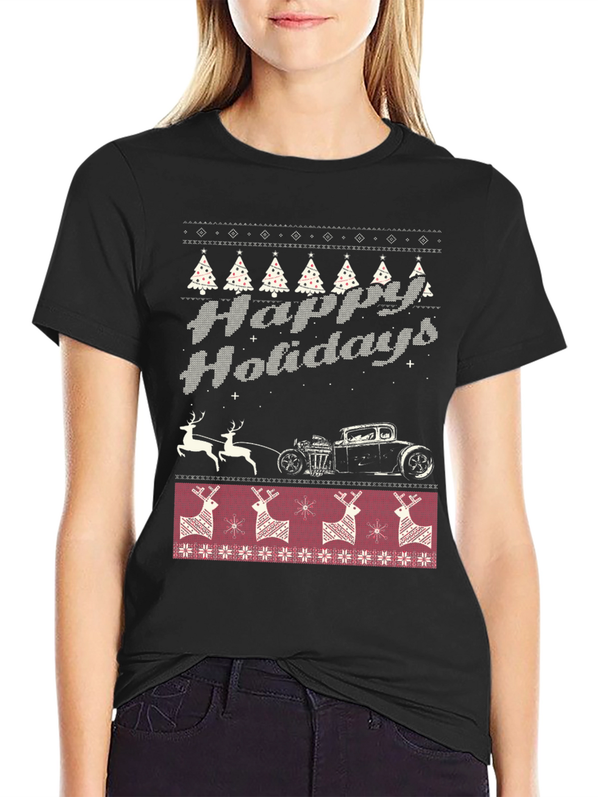 Happy Holidays Hot Rod Christmas T-Shirt